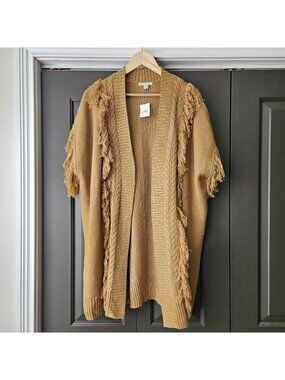Cato Cardigan Womens XL Tan Camel Fringe Long Open Front Sweater New Boho Westrn